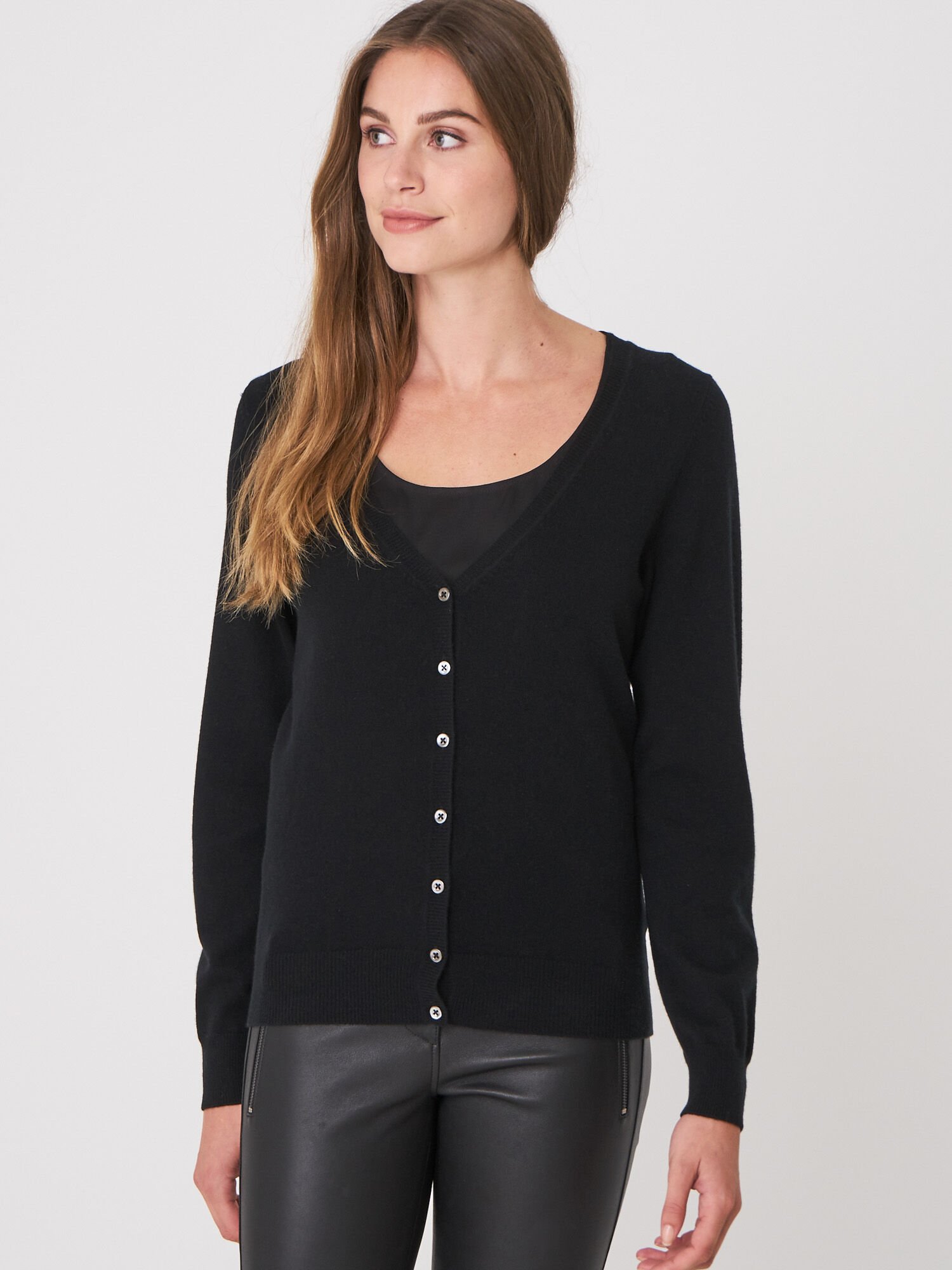 Basic organisch cashmere vest met V-hals