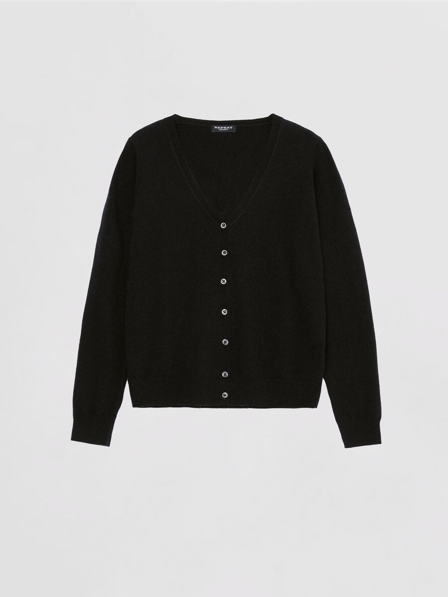 Cardigan classique &agrave; col V en cachemire biologique image number 4