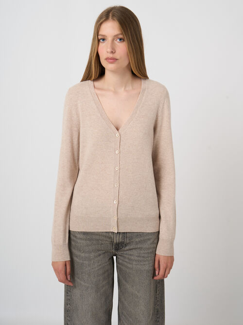 Basic organic cashmere cardigan with V-neck