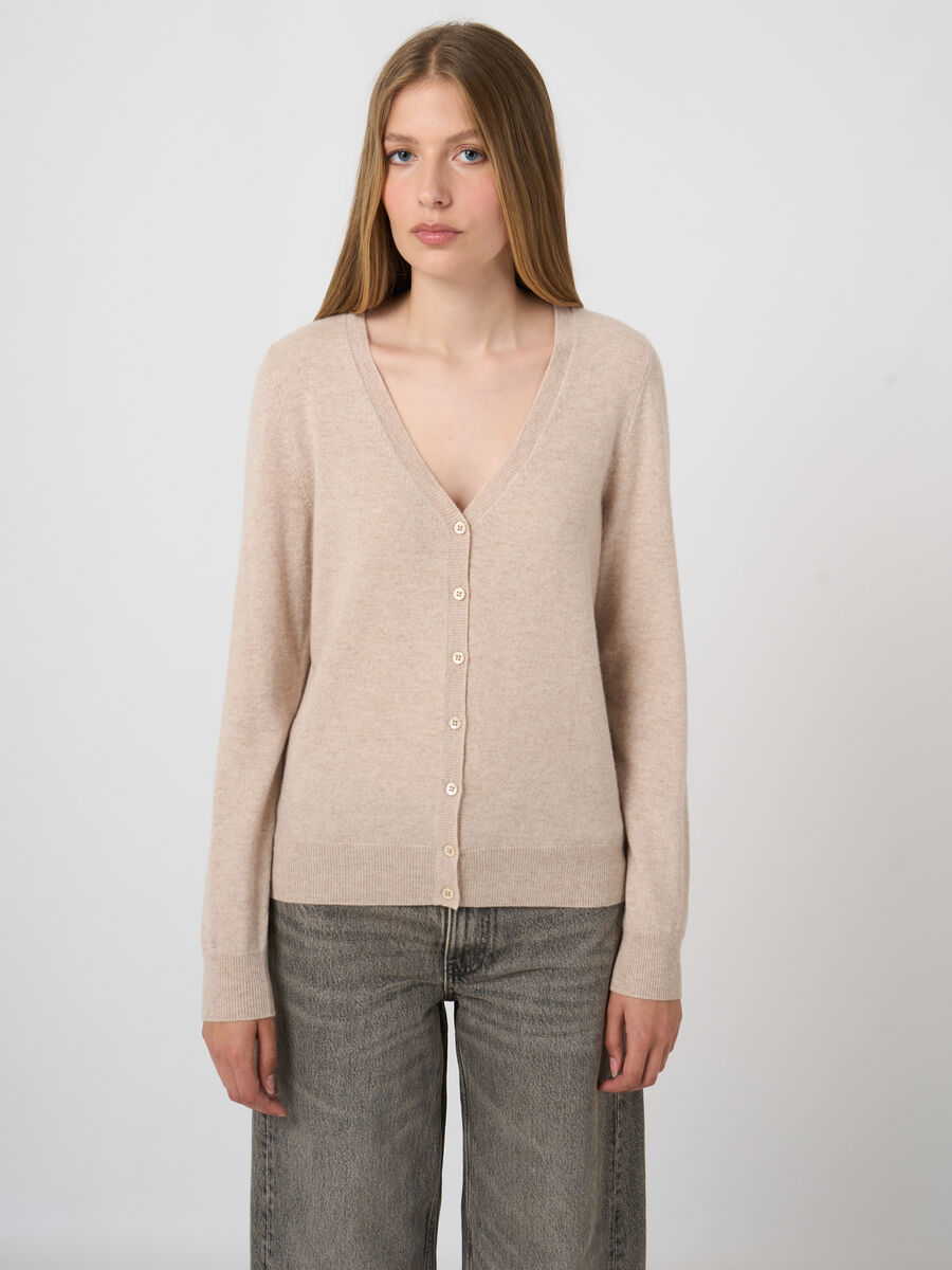 Cardigan classique &agrave; col V en cachemire biologique image number 1