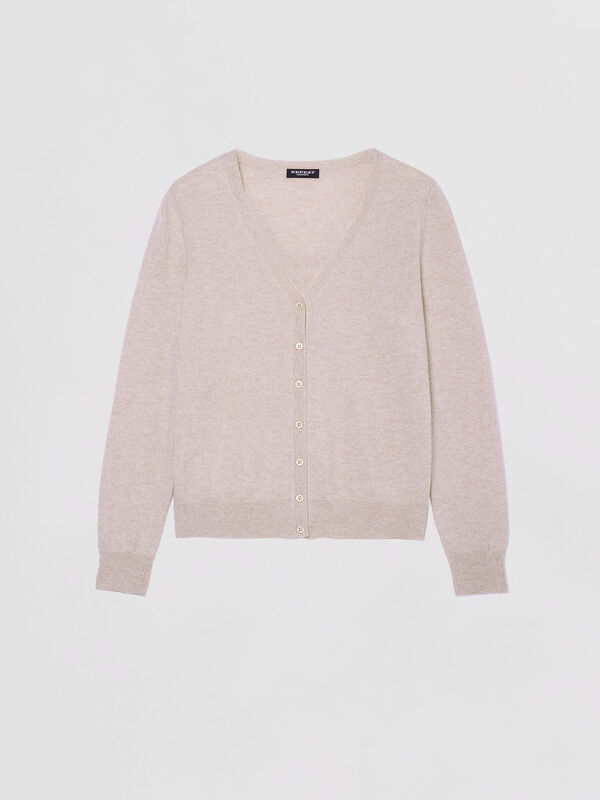 Basic organic cashmere cardigan with V-neck image number 2