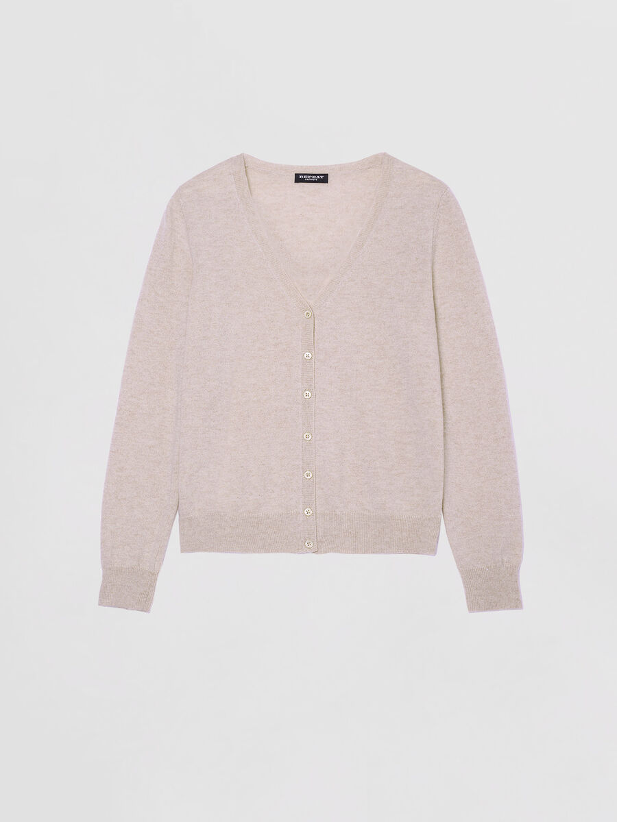 Cardigan classique &agrave; col V en cachemire biologique image number 4