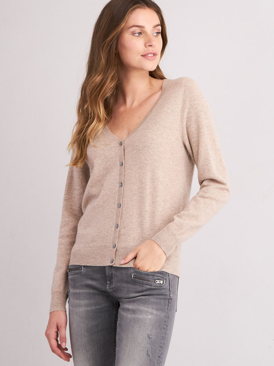 Basic organic cashmere cardigan with V-neck image number 1