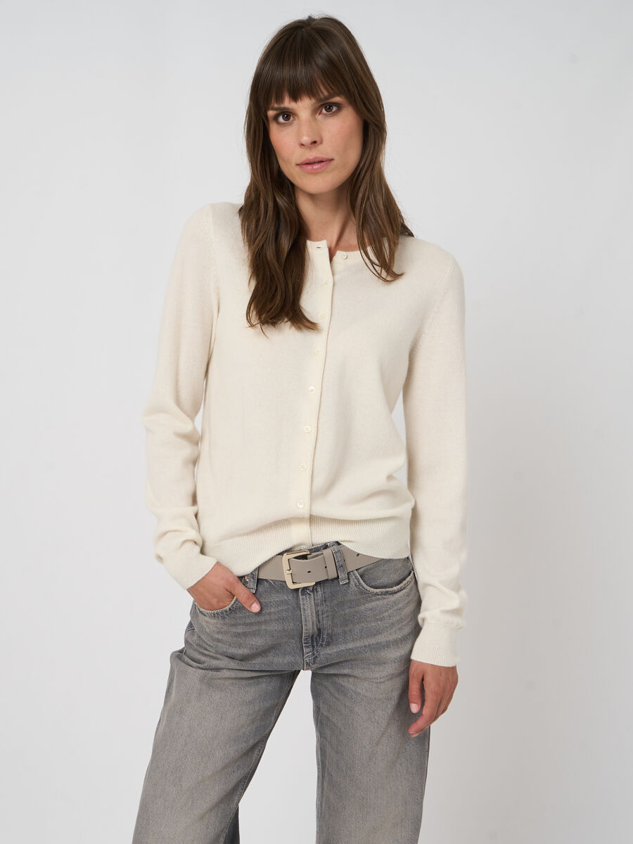 Cardigan en cachemire 100% maille fine, col rond image number 0