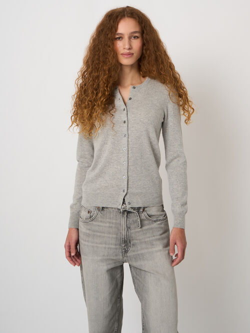 Basic organic cashmere cardigan with round neck