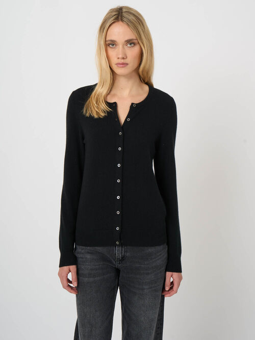 Basic-Strickjacke mit Rundhalsausschnitt aus Bio-Kaschmir