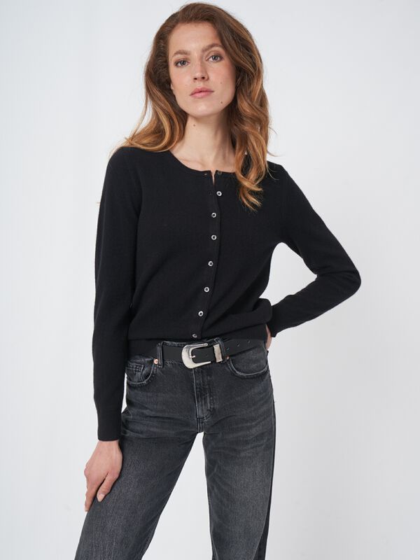 Organisch kasjmier vest met ronde hals image number 0