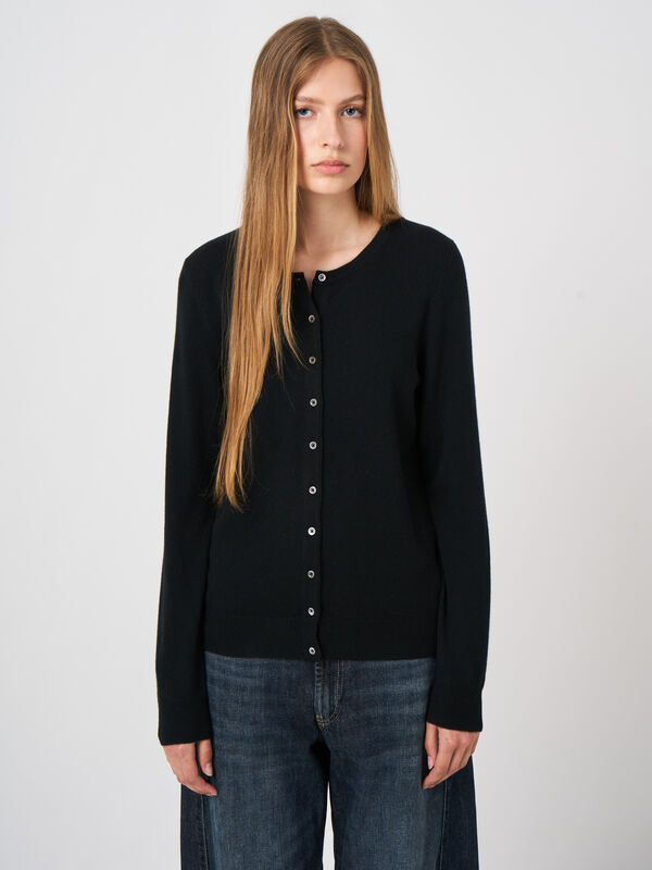 Classic cashmere cardigan for women - crew neck image number 1