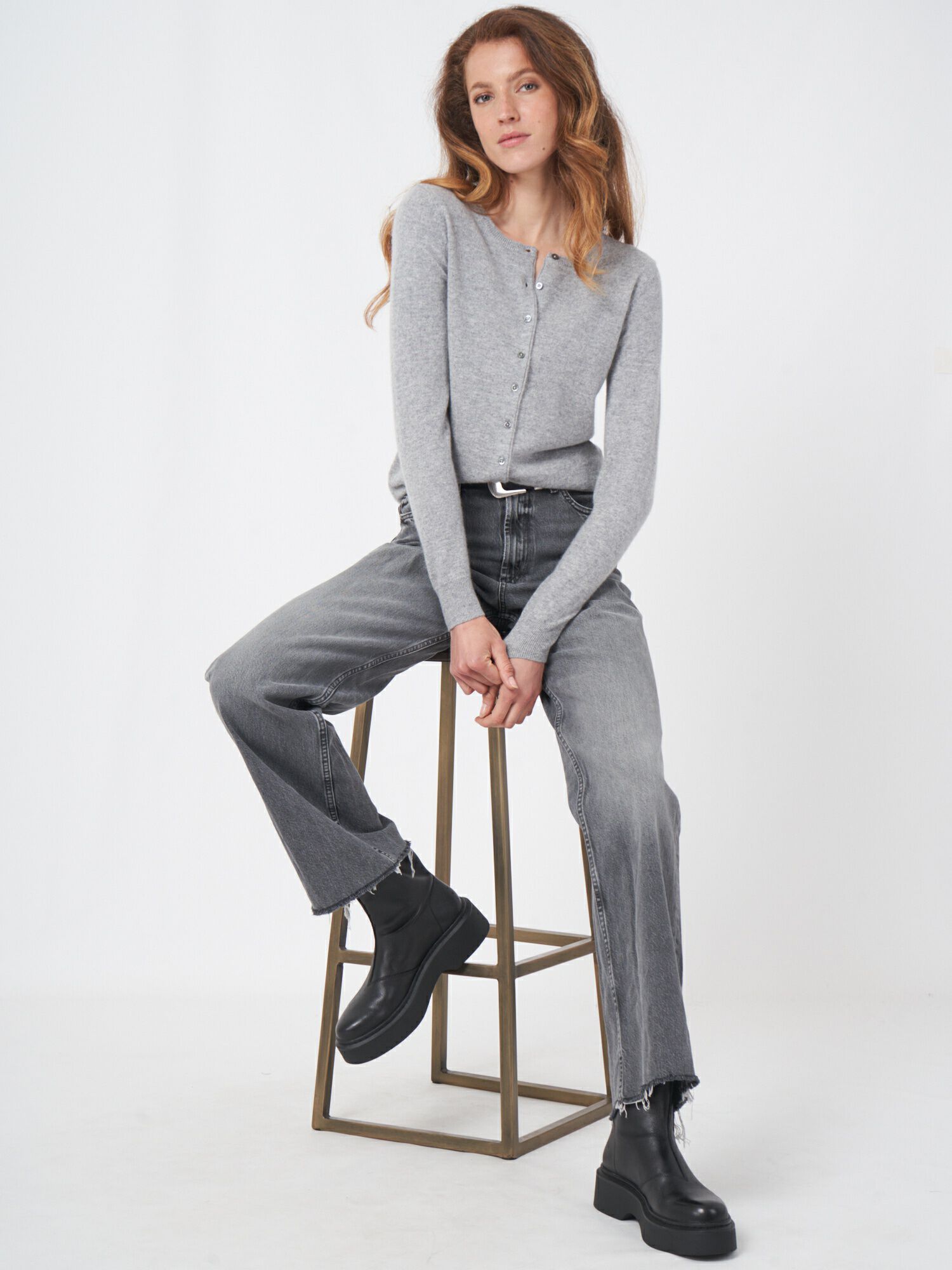 Basic organisch cashmere vest met ronde hals