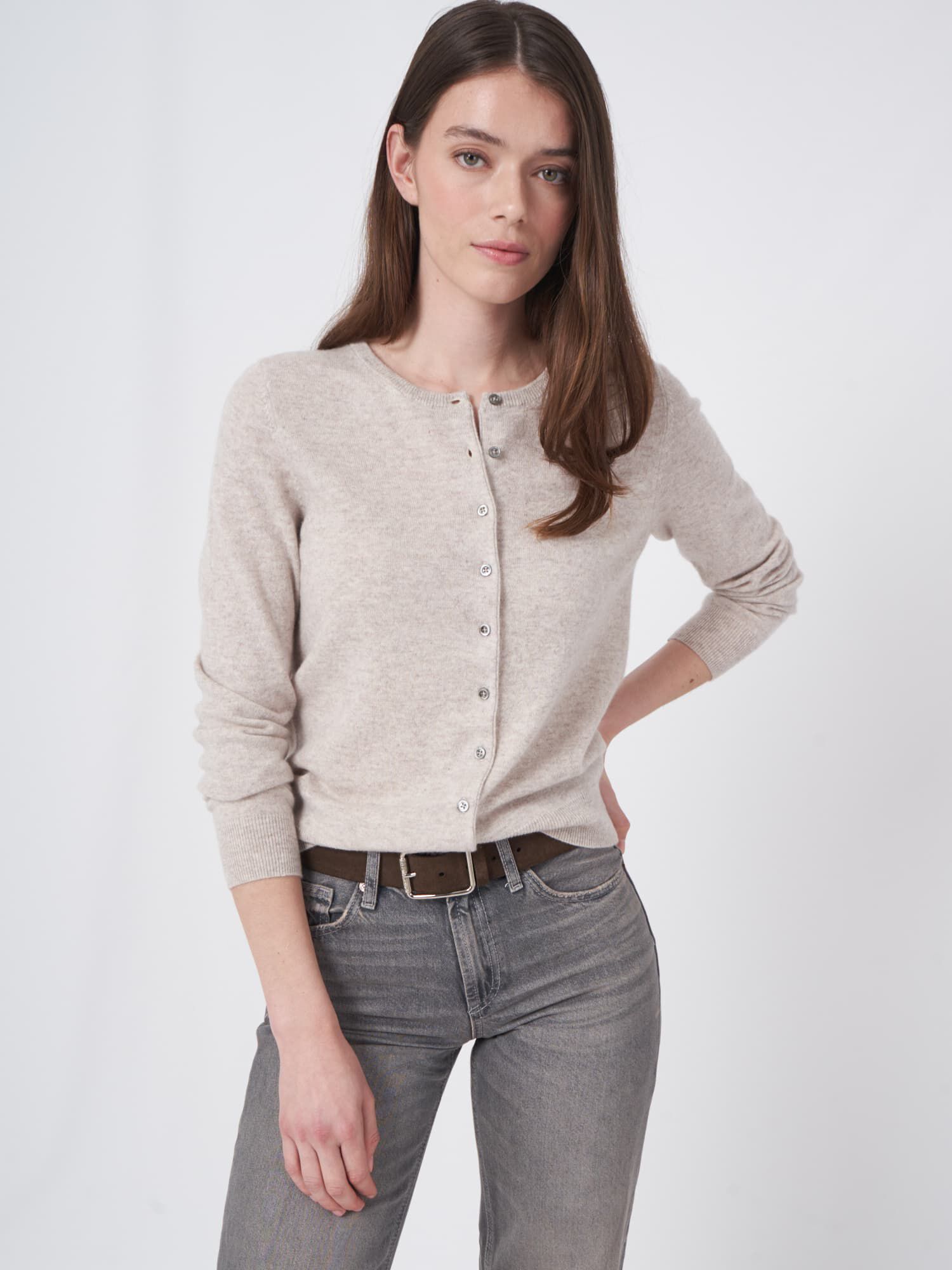 Basic organisch cashmere vest met ronde hals afbeelding