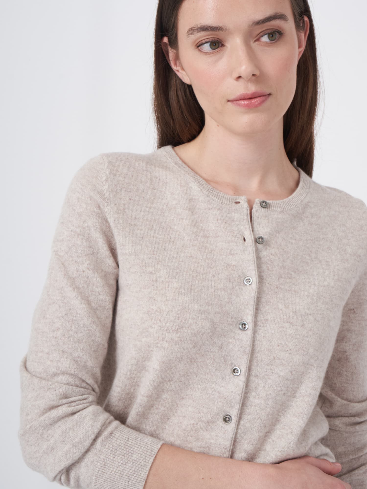 Women's Basic organic cashmere cardigan with round neck | REPEAT