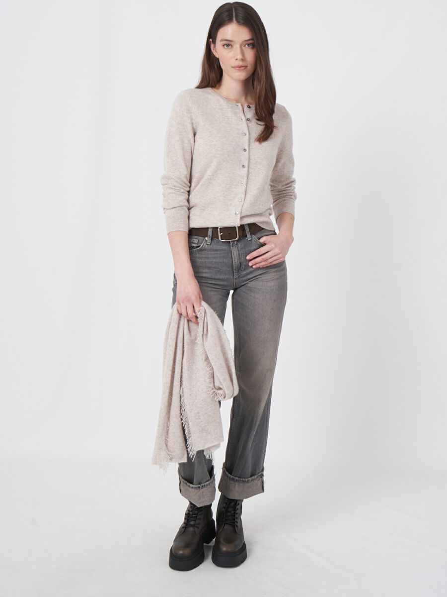 CASHMERE BLENDED CARDIGAN ROUND NECK ARGYLE_GREY CREAM main image 1