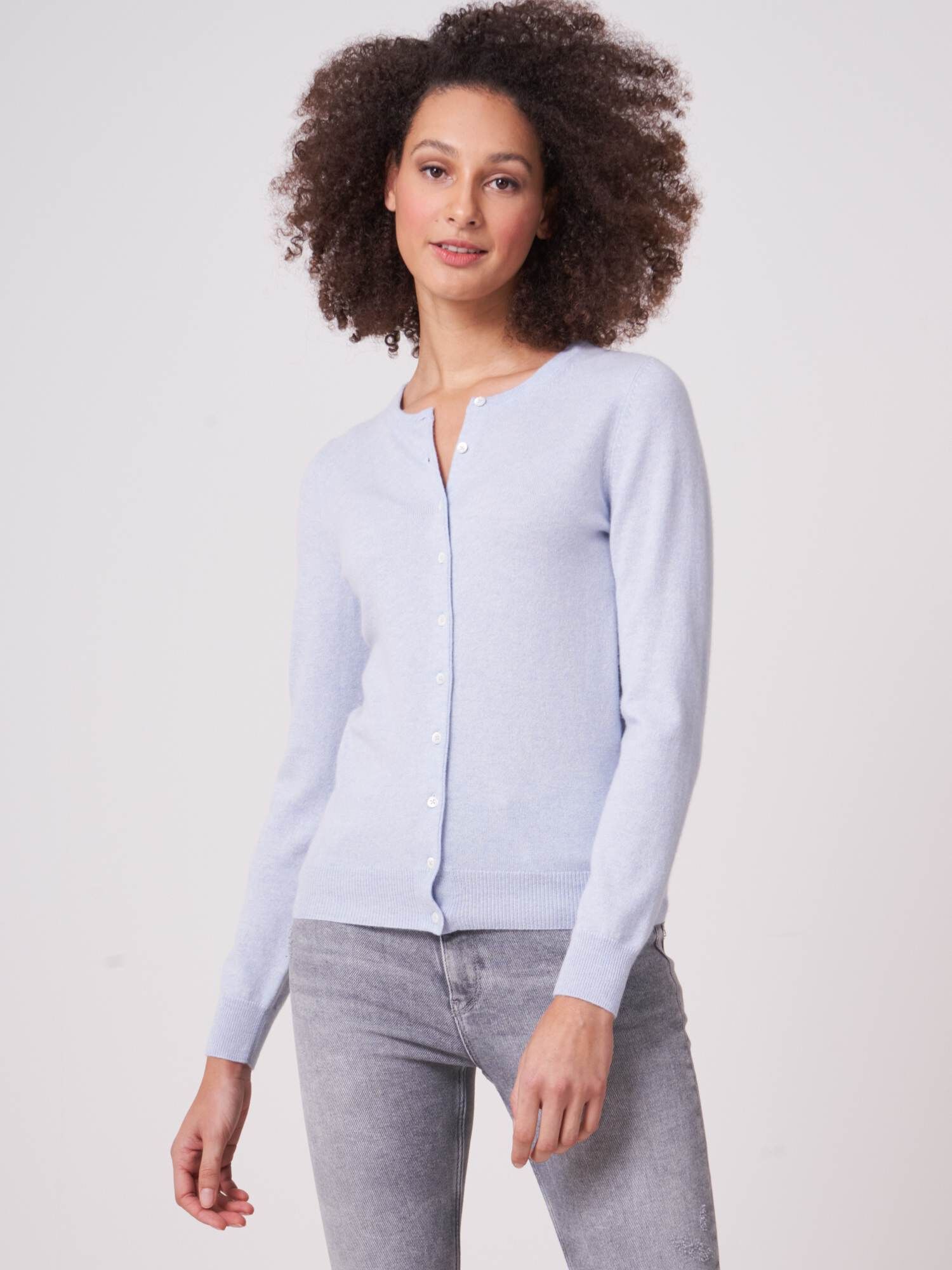 Basic organisch cashmere vest met ronde hals