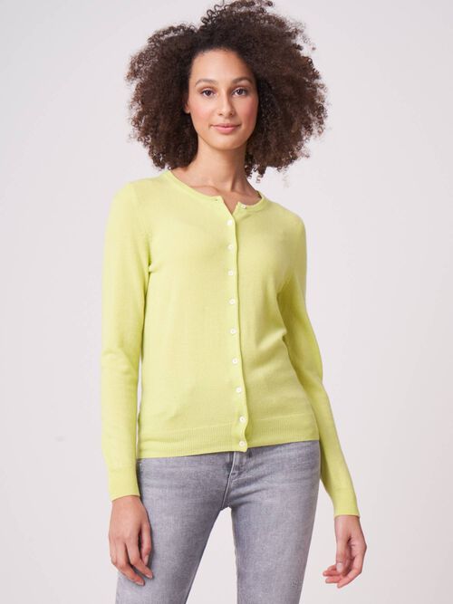 Basic organic cashmere cardigan with round neck