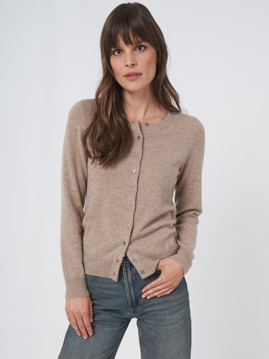 Basic organic cashmere cardigan with round neck image number 0