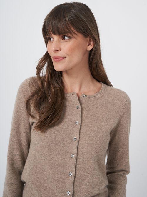 Basic-Strickjacke mit Rundhalsausschnitt aus Bio-Kaschmir