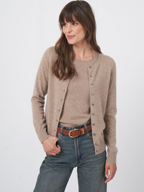 Classic cashmere cardigan for women - crew neck image number 3