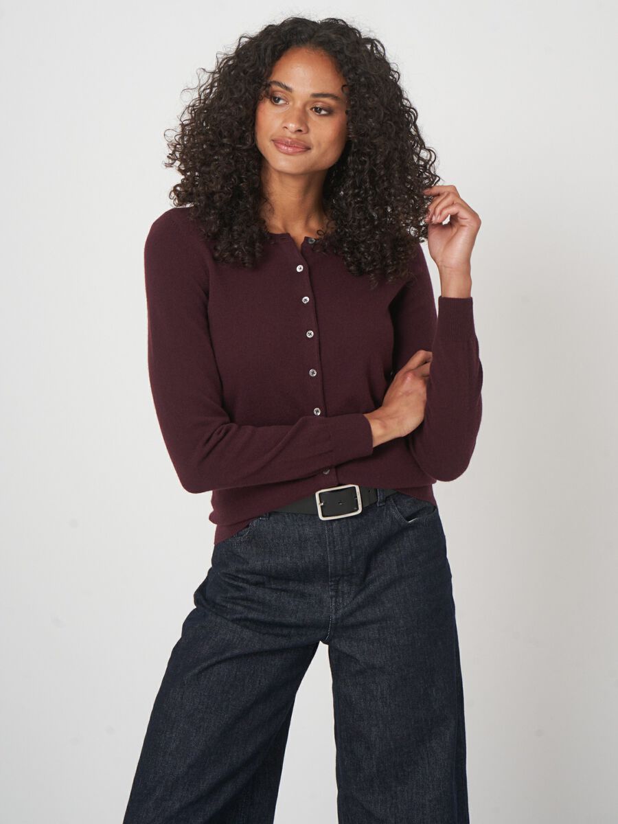 Classic cashmere cardigan for women - crew neck image number 0