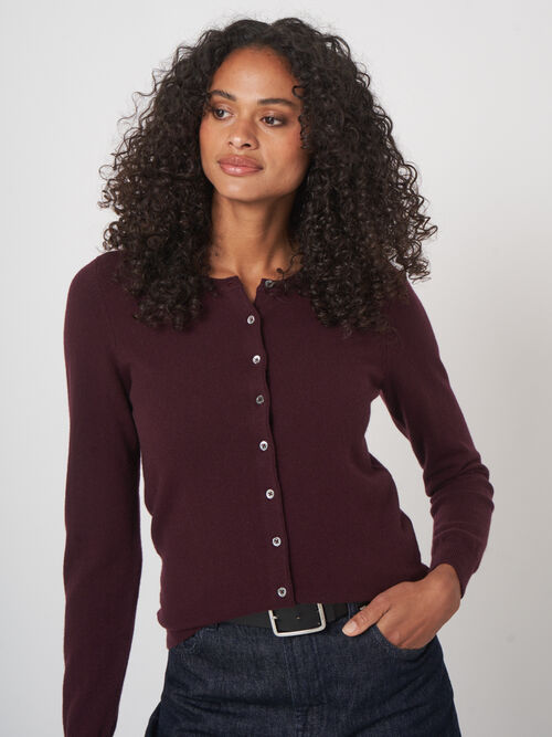Basic-Strickjacke mit Rundhalsausschnitt aus Bio-Kaschmir