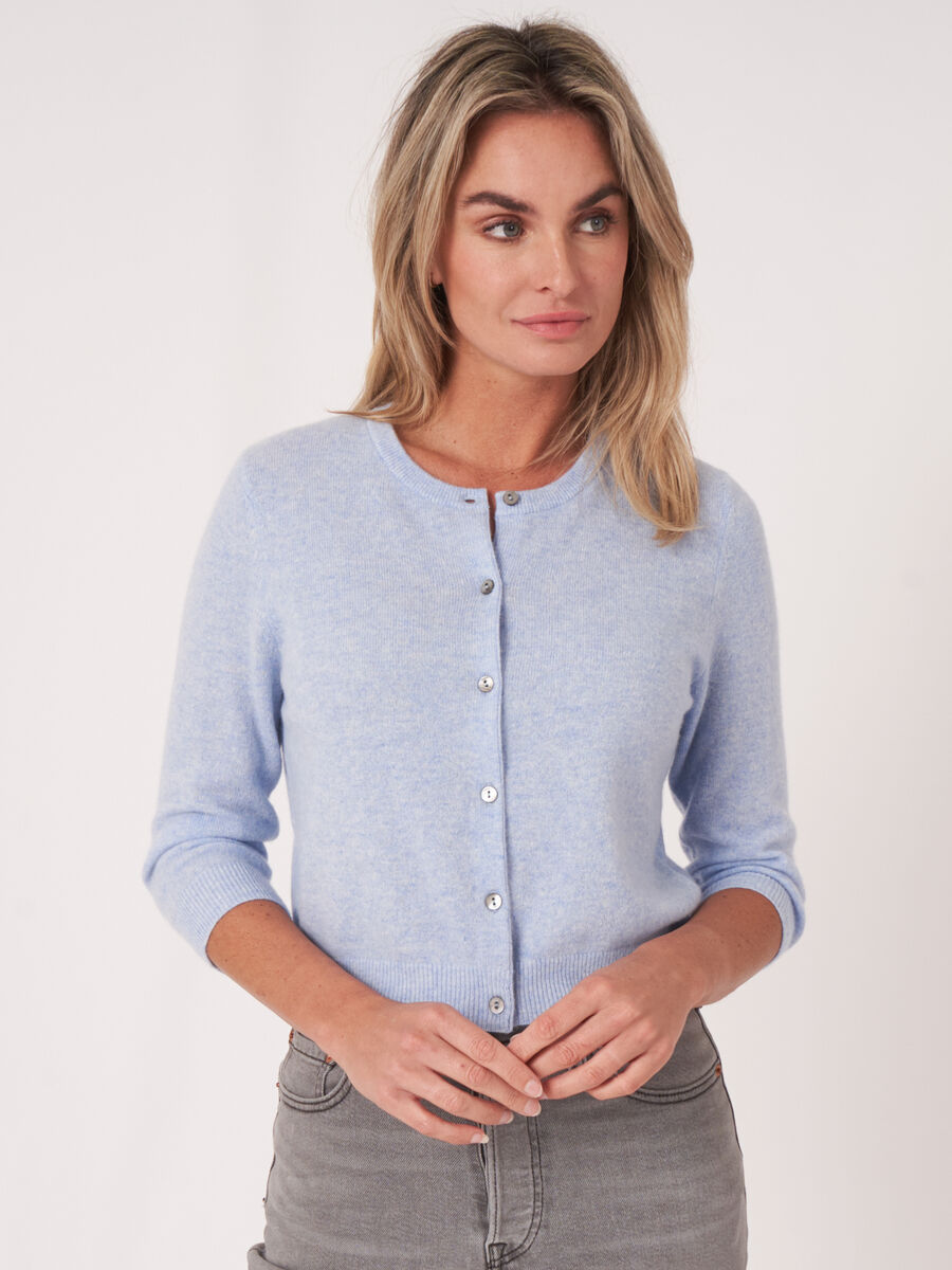 Organic cashmere cropped cardigan with round neck image number 0