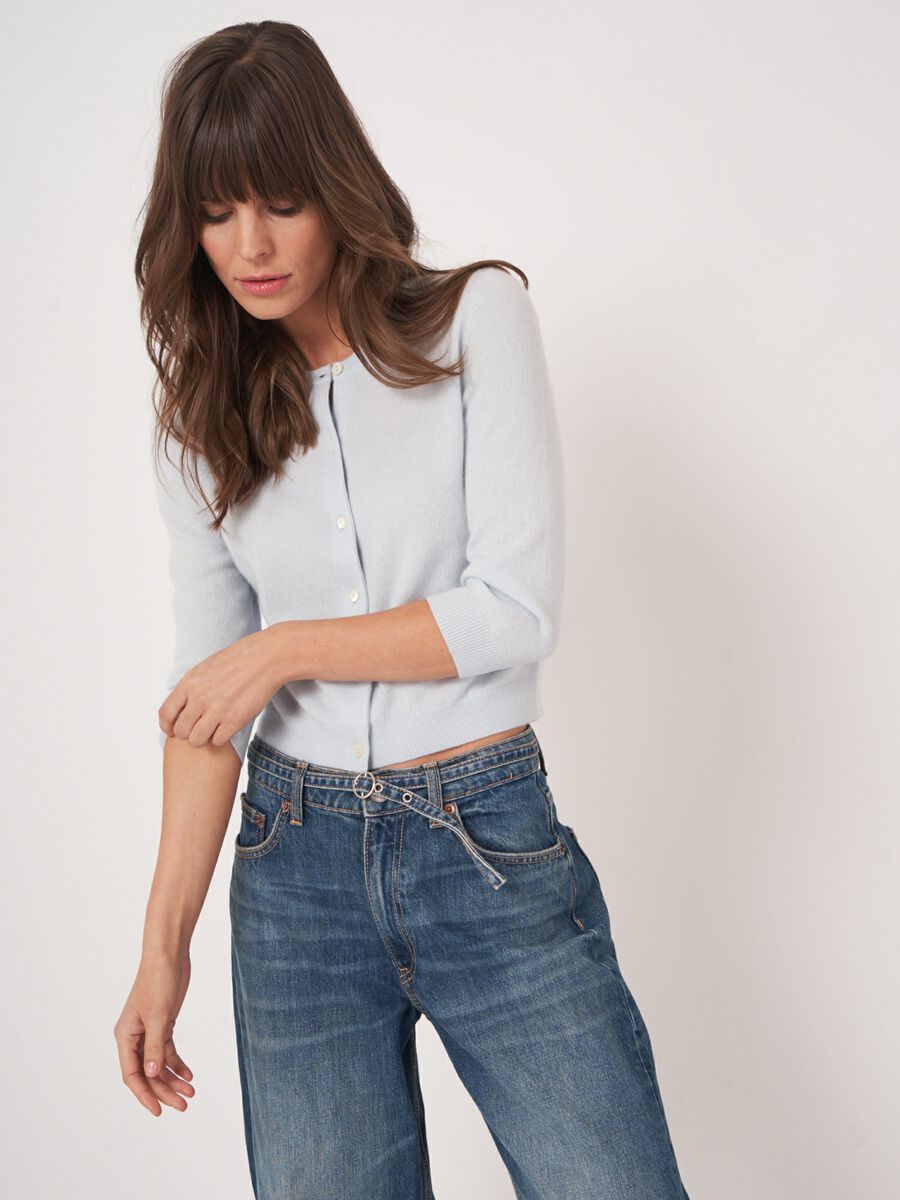 Korte cardigan met ronde hals van biologisch cashmere image number 1