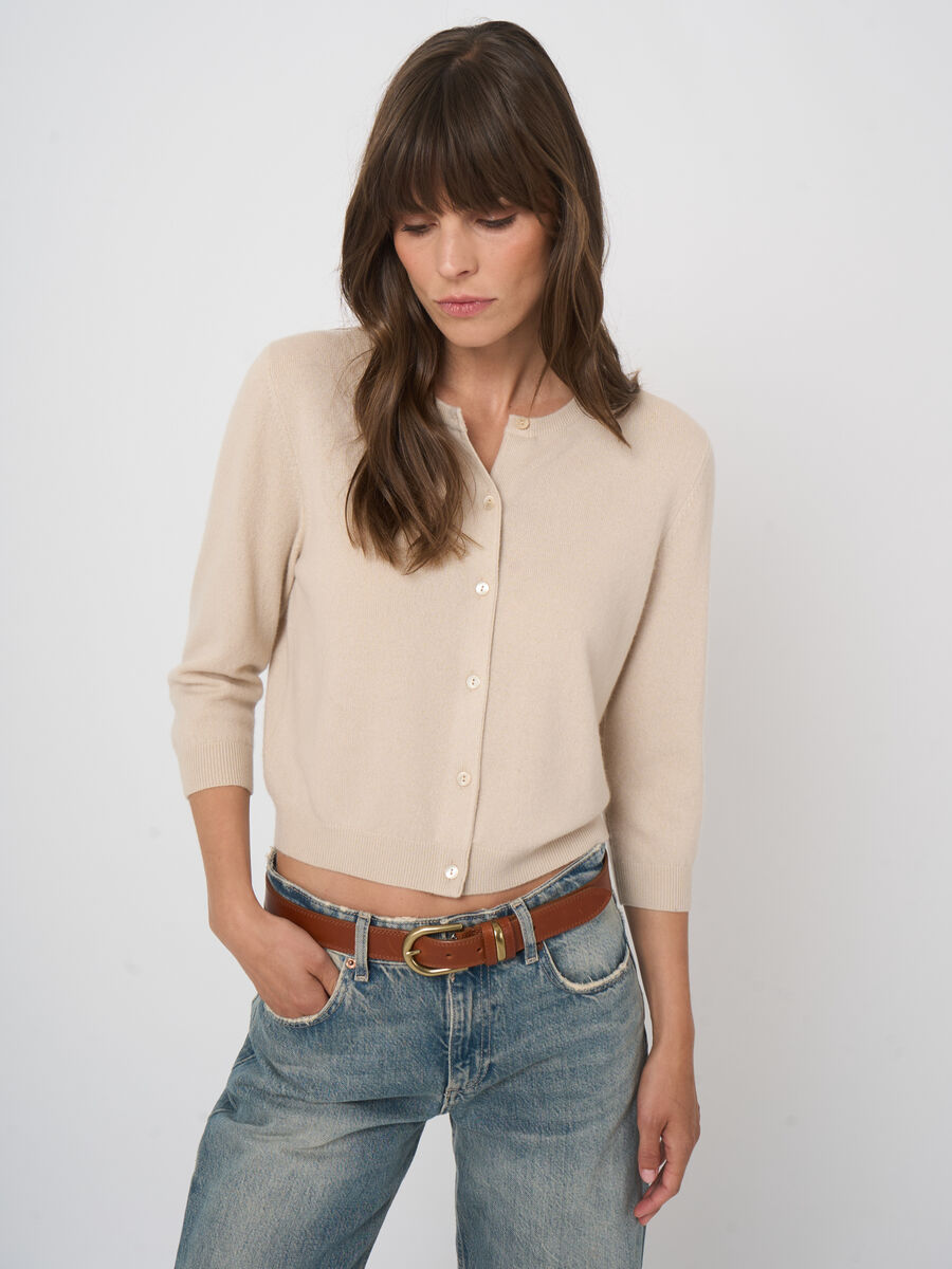 Organic cashmere cropped cardigan image number 0