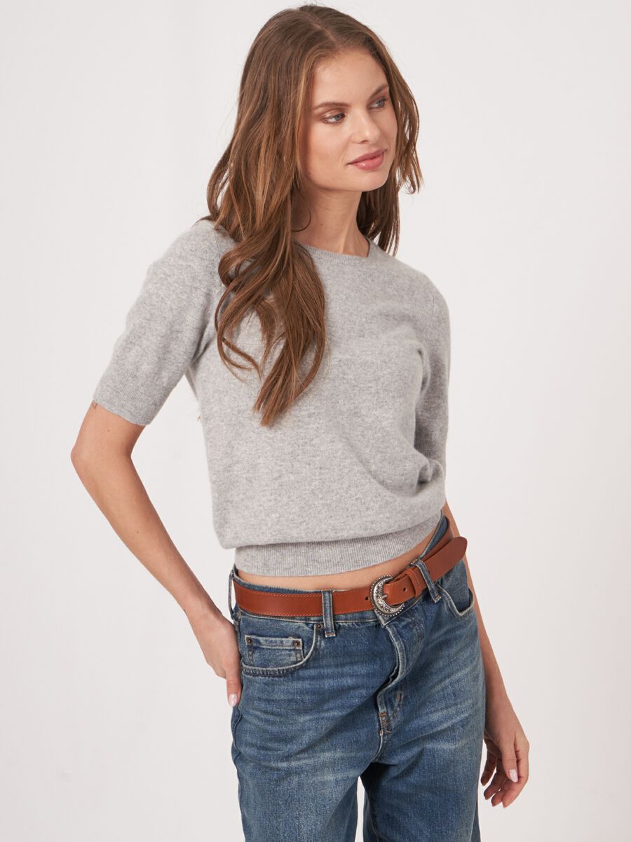 Basic short sleeve organic cashmere sweater image number 0