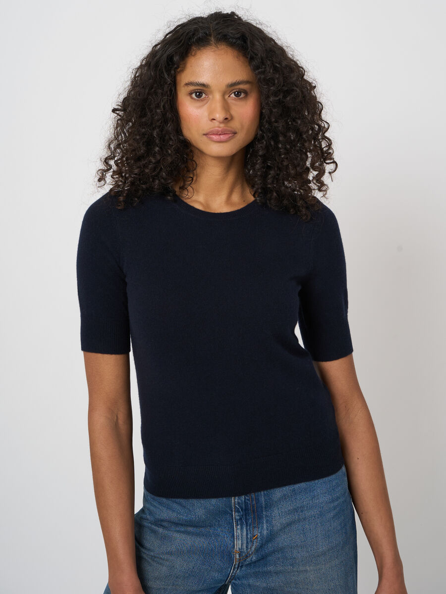 Damen Kurzarm-Pullover aus Bio-Kaschmir, Rundhals image number 2