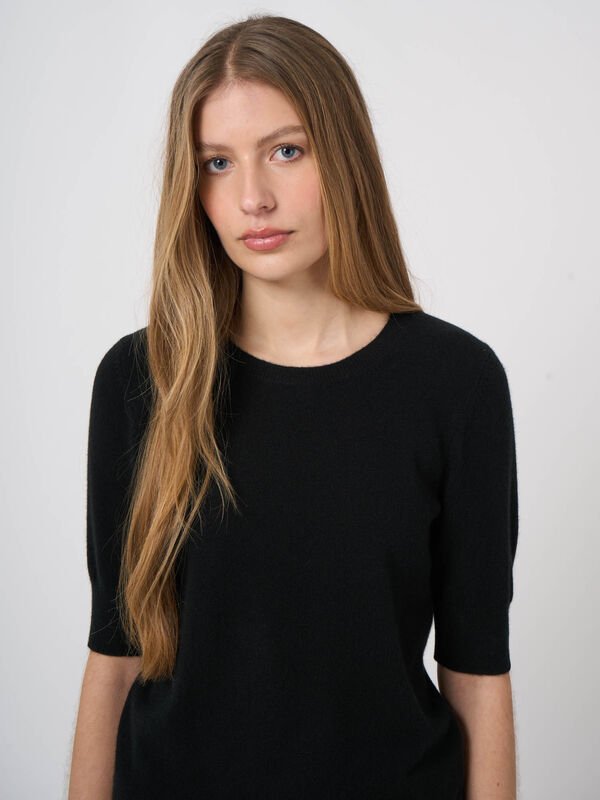 Damen Kurzarm-Pullover aus Bio-Kaschmir, Rundhals image number 0