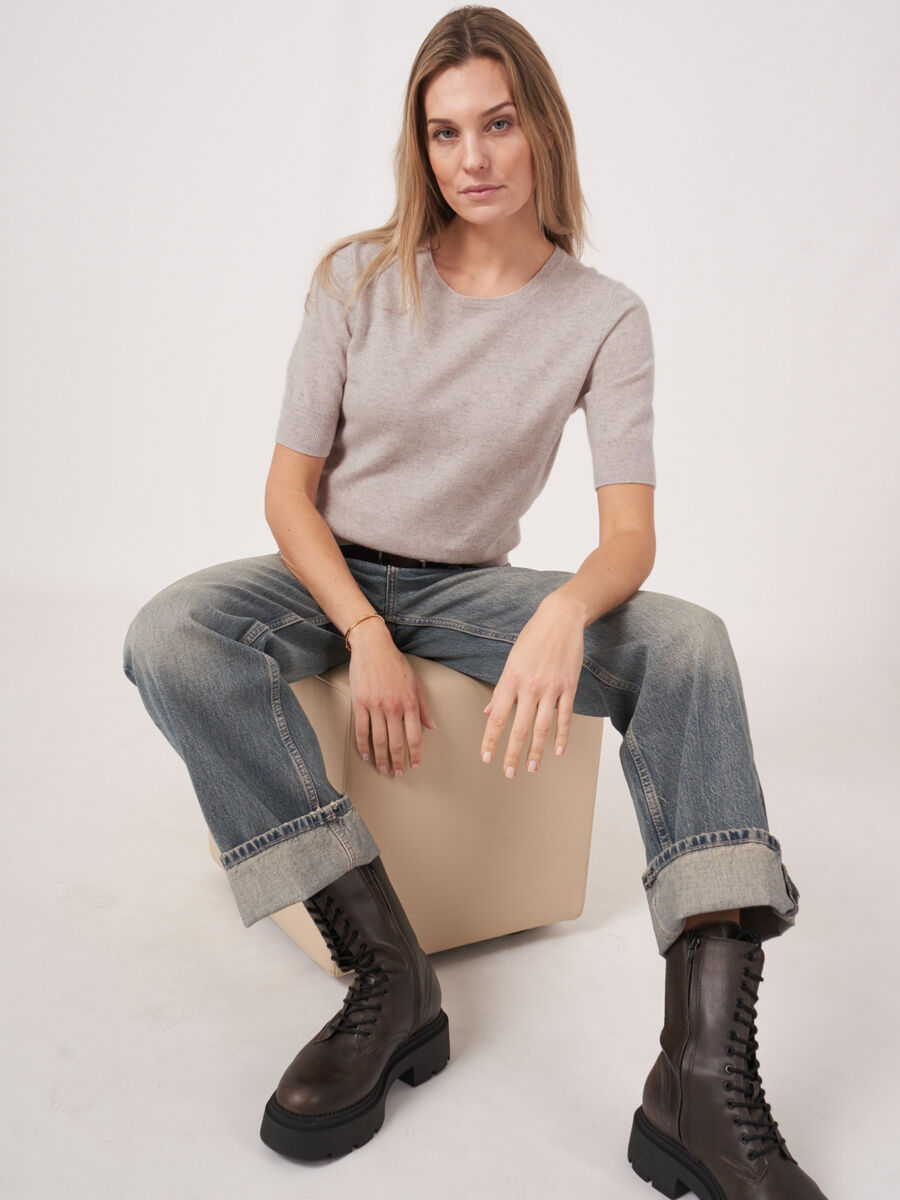 Basic short sleeve organic cashmere sweater image number 0