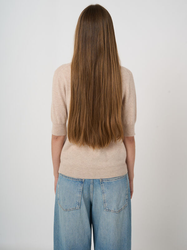 Slim Short-Sleeve Organic Cashmere Sweater image number 3