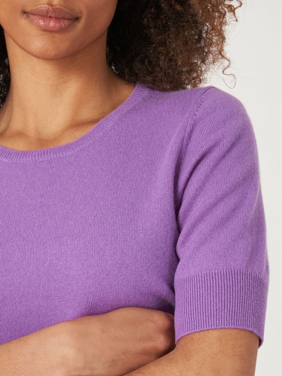 Pull femme en cachemire bio manches courtes image number 2