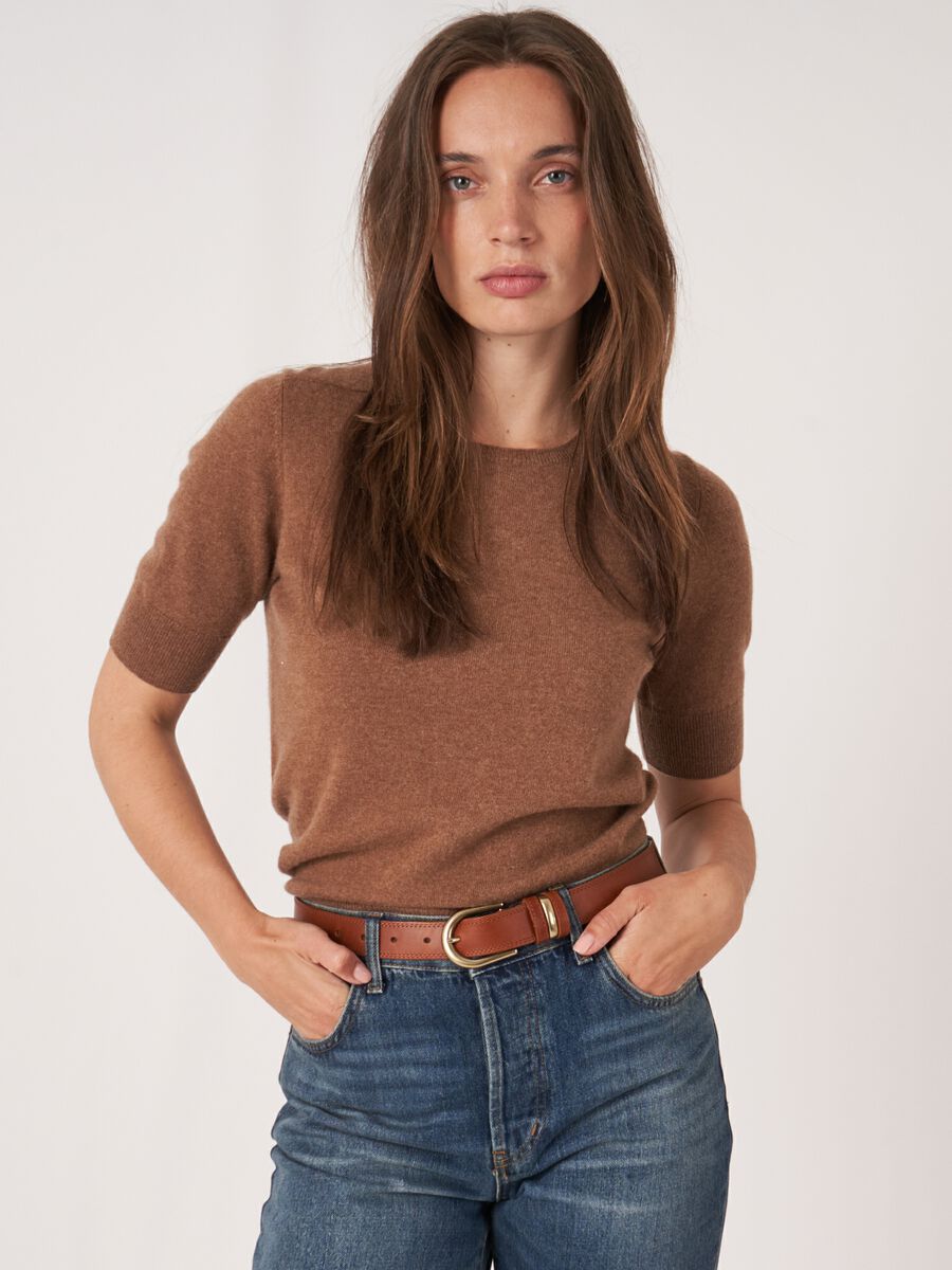 Women&rsquo;s short sleeve organic cashmere sweater image number 0