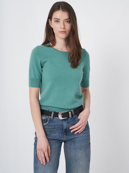 CASHMERE BLENDED TOP SHORT SLEEVE ESSENTIAL_TURQUOISE main image 0