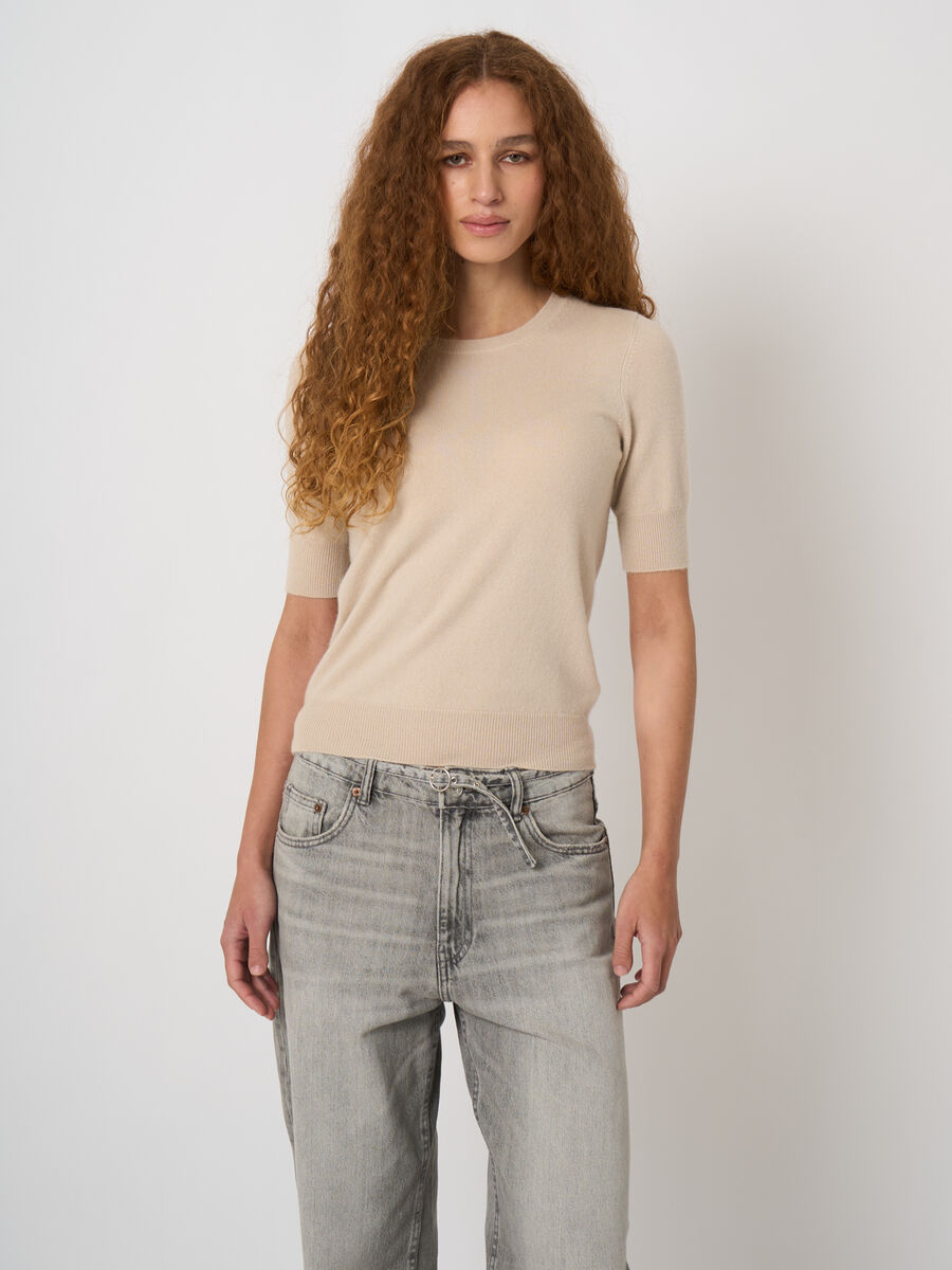 Damen Kurzarm-Pullover aus Bio-Kaschmir, Rundhals image number 2