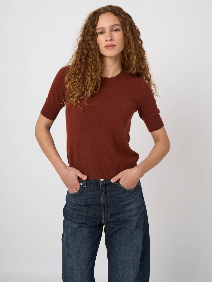 Slim Short-Sleeve Organic Cashmere Sweater image number 1