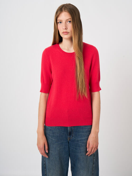 Feinstrick-Kaschmirpullover mit kurzen &Auml;rmeln