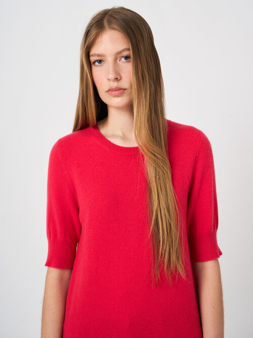 Feinstrick-Kaschmirpullover mit kurzen &Auml;rmeln