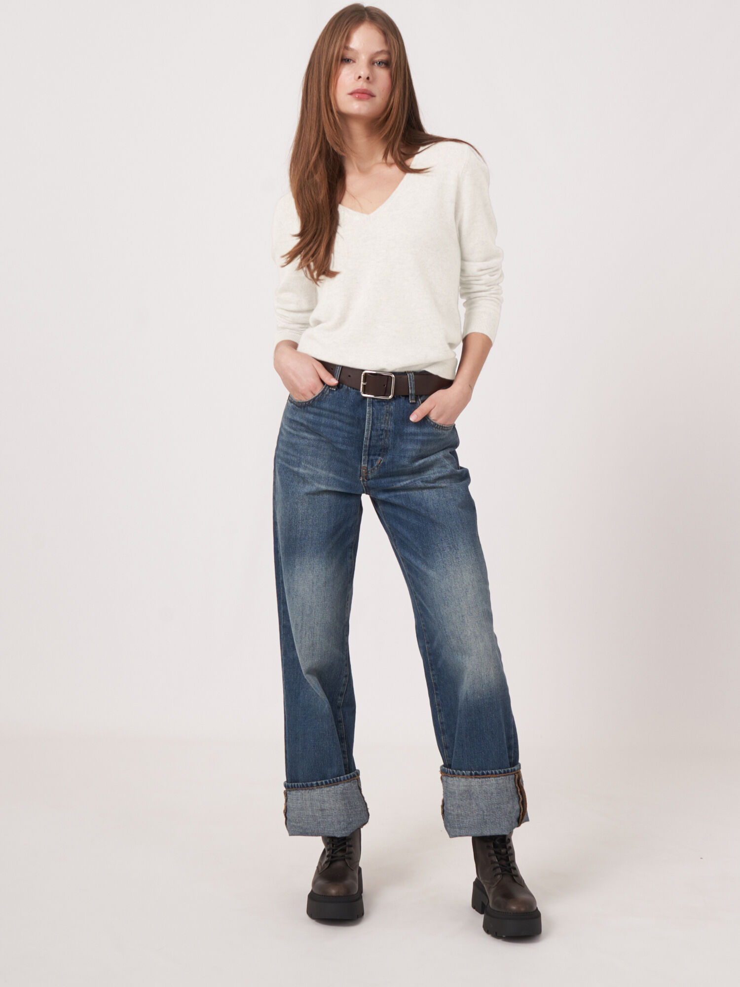 Basic organisch cashmere V-hals trui