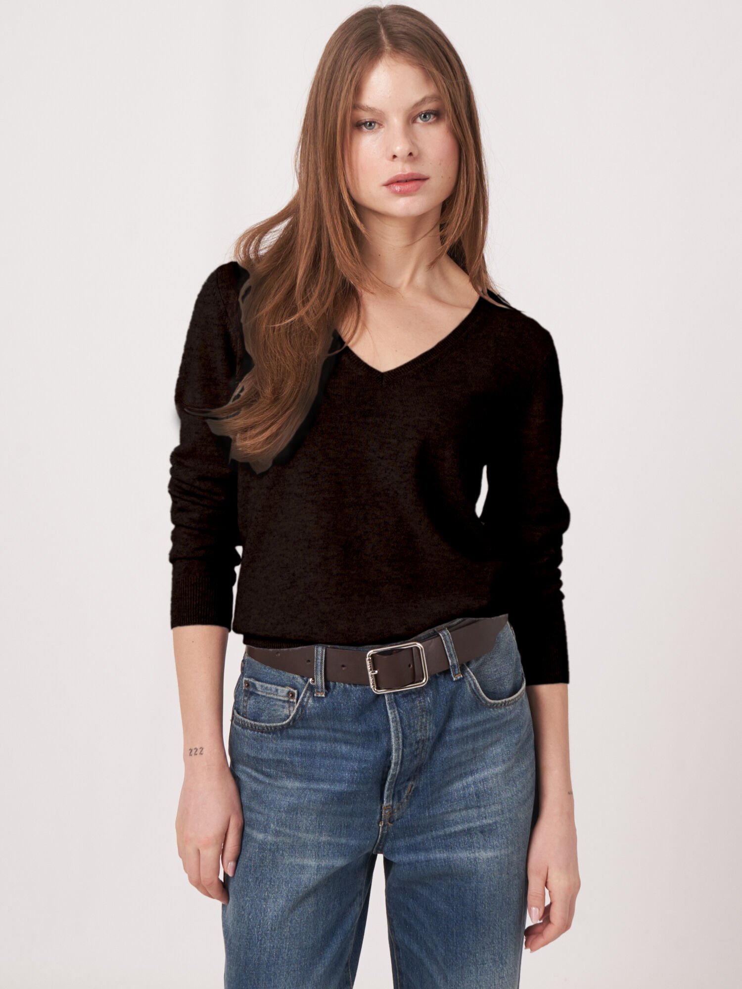 Basic organisch cashmere V-hals trui