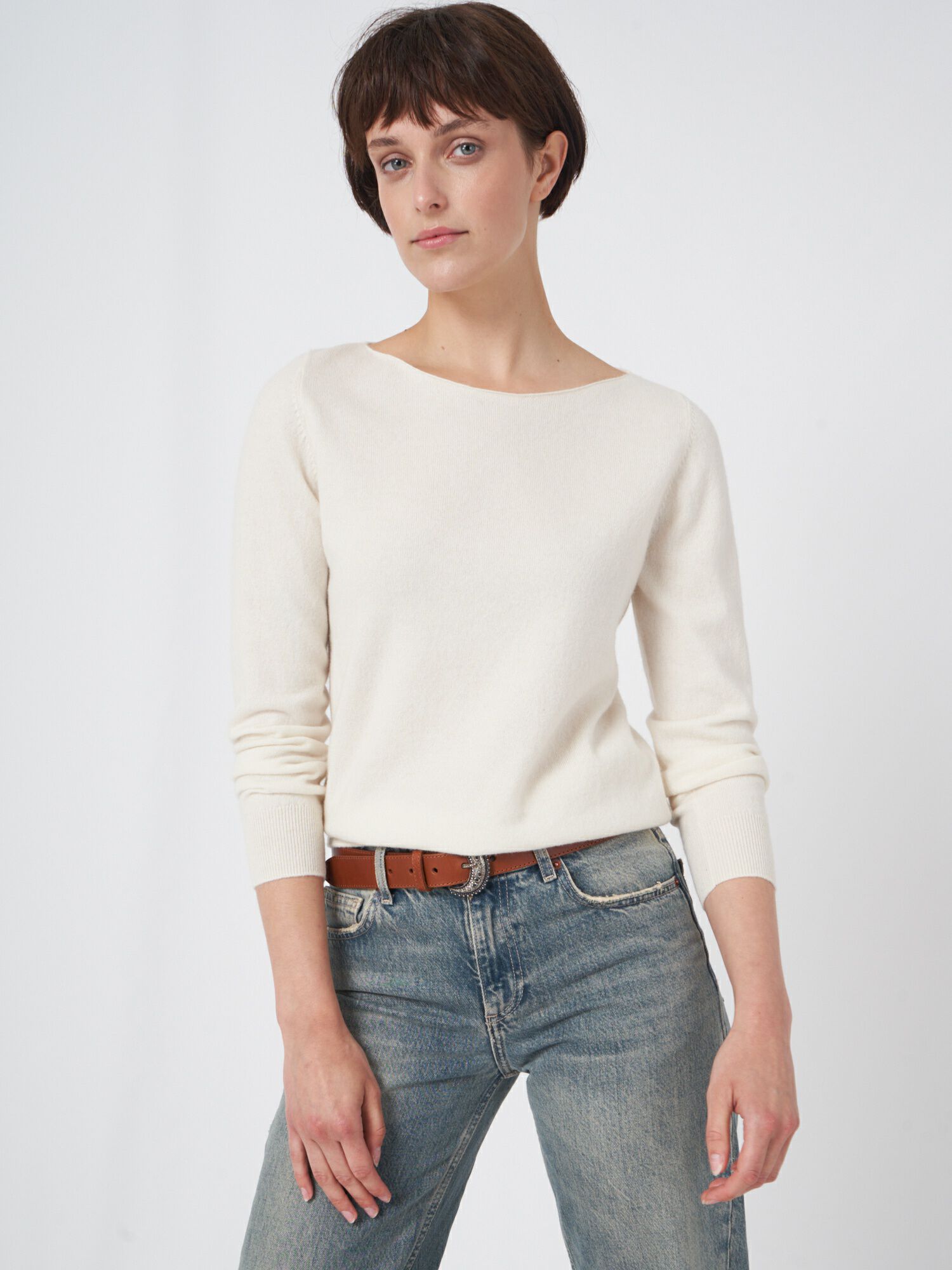 Basic organisch cashmere boothals trui