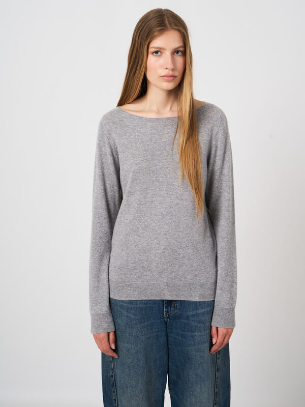 Basic boat neck sweater in organic cashmere image number 1