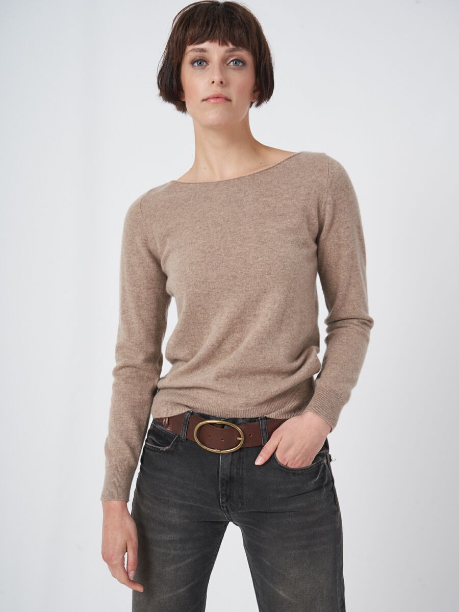 Basic organisch cashmere boothals trui image number 0