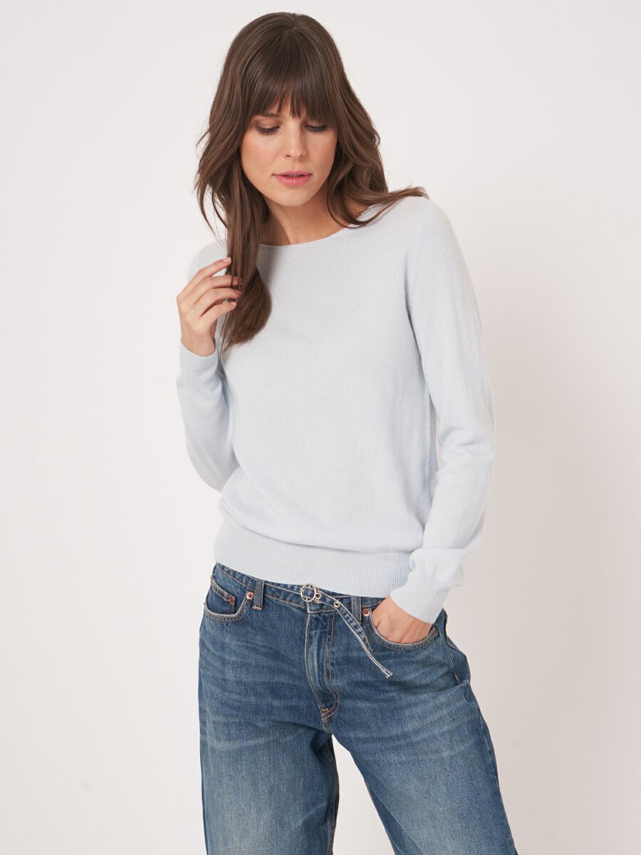 Basic organisch cashmere boothals trui image number 0