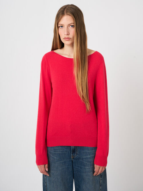 Feinstrick-Kaschmirpullover mit U-Boot-Ausschnitt