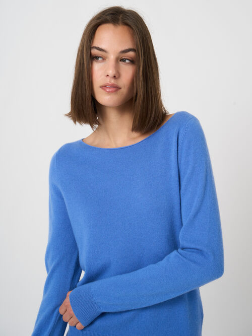 Feinstrick-Kaschmirpullover mit U-Boot-Ausschnitt