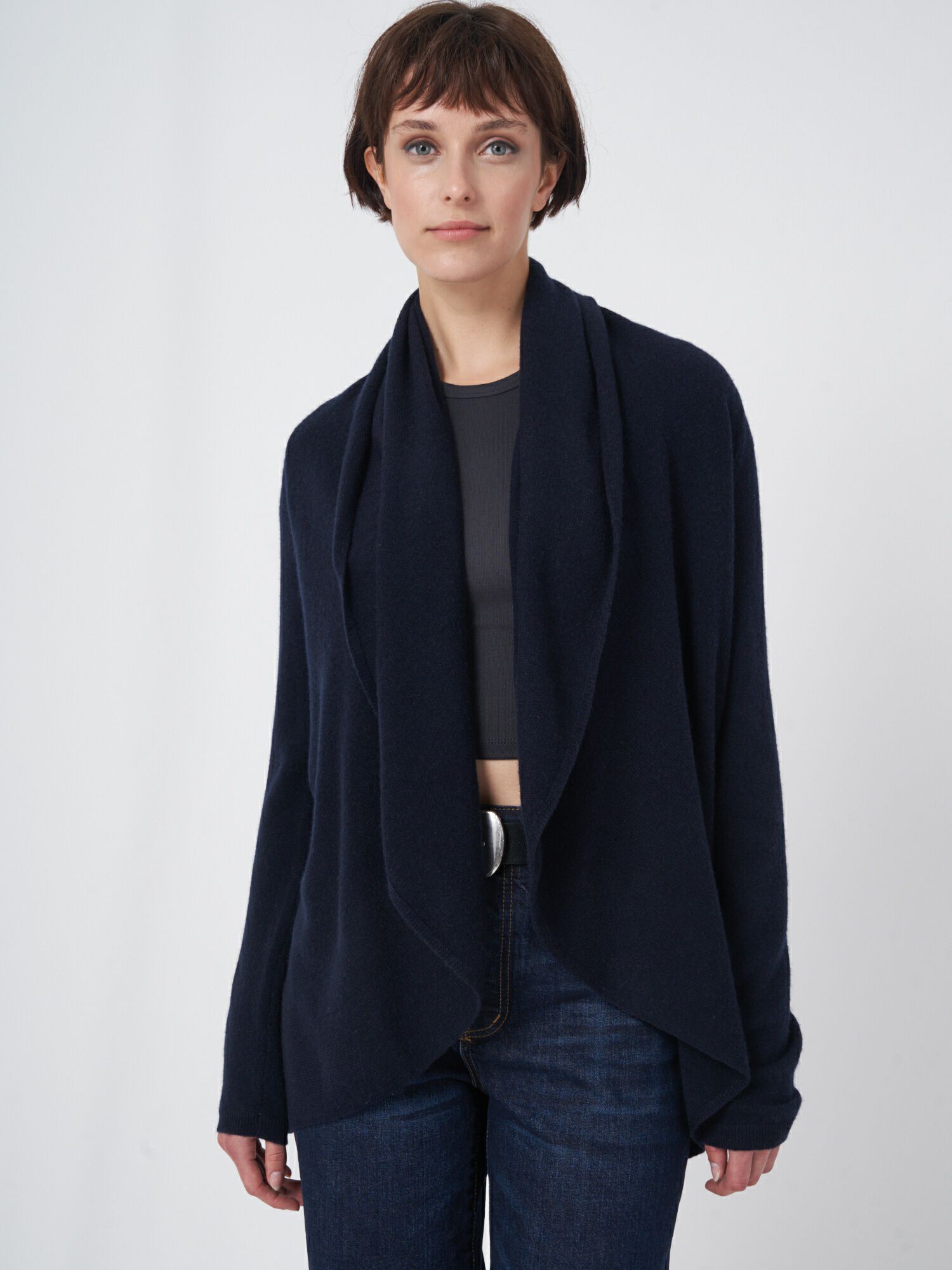 Open organisch cashmere vest met sjaalkraag