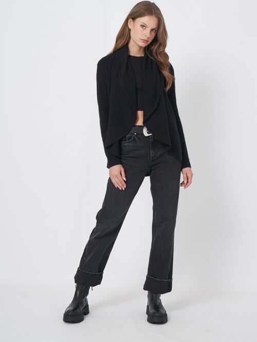 Open organisch kasjmier vest met sjaalkraag