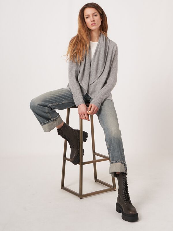 Open front cardigan in organic cashmere - shawl collar image number 2