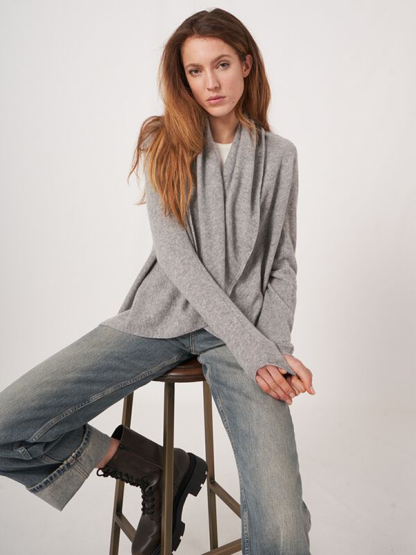 Open front cardigan in organic cashmere - shawl collar image number 3